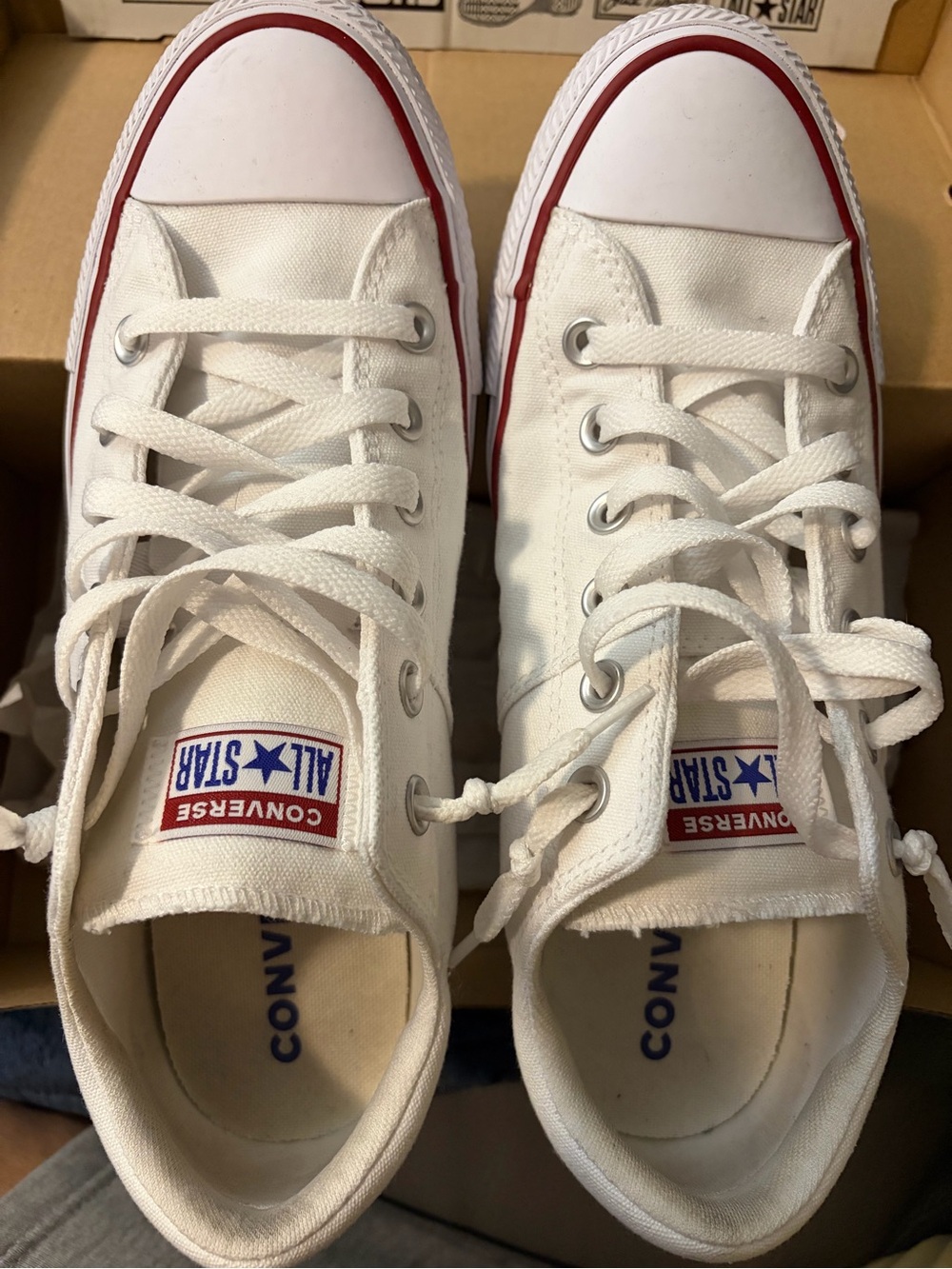 Converse Unisex White Low Top Sneakers with Red Trim